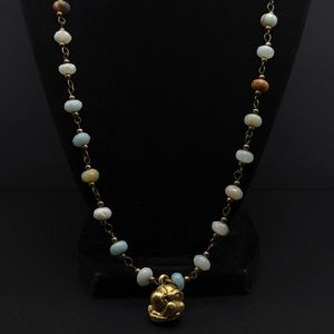 Handmade rosary chain necklace with Brass yogi pendant. Beaded necklace.